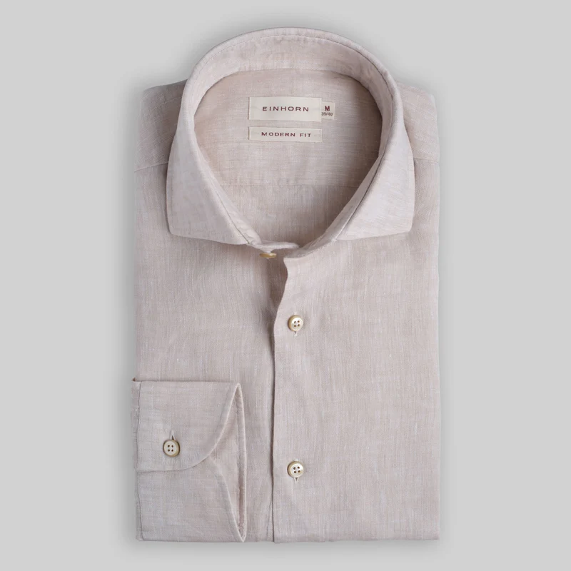 Modern Fit Leinenhemd Beige