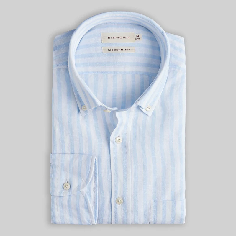 Leinenhemd Hellblau Modern Fit Button Down mit Brusttasche