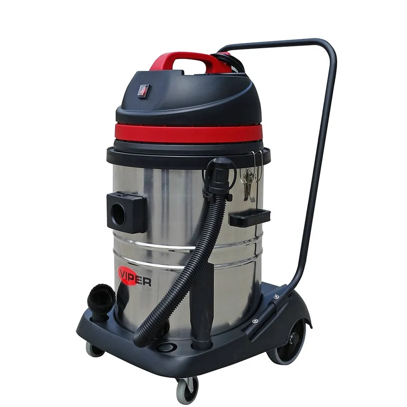 VIPER LSU 155 - Aspirador água e pó 55 litros, 1 motor, depósito cromado com mangueira de 2,5 metros, 2 tubos cromados, bocal de água, bocal de pó, bocal biselado