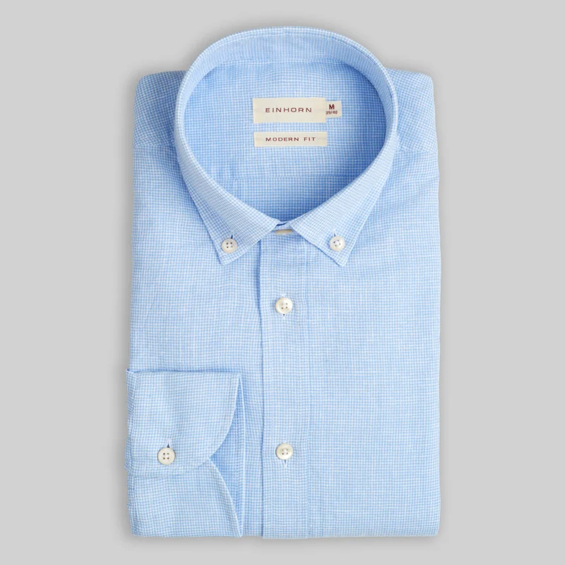 Hemd Modern Fit Leinen Blau mit Button Down