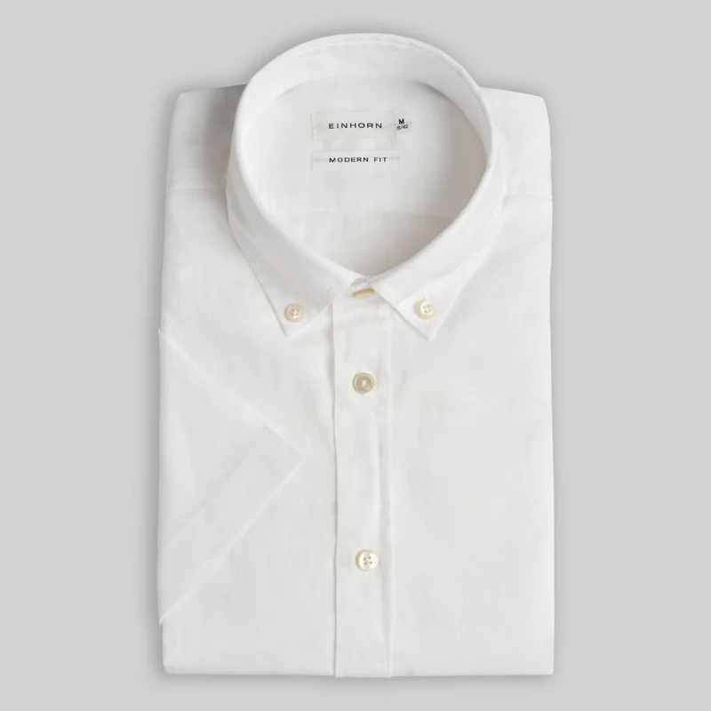 Kurzarmhemd Modern Fit mit Button Down Leinen Weiss