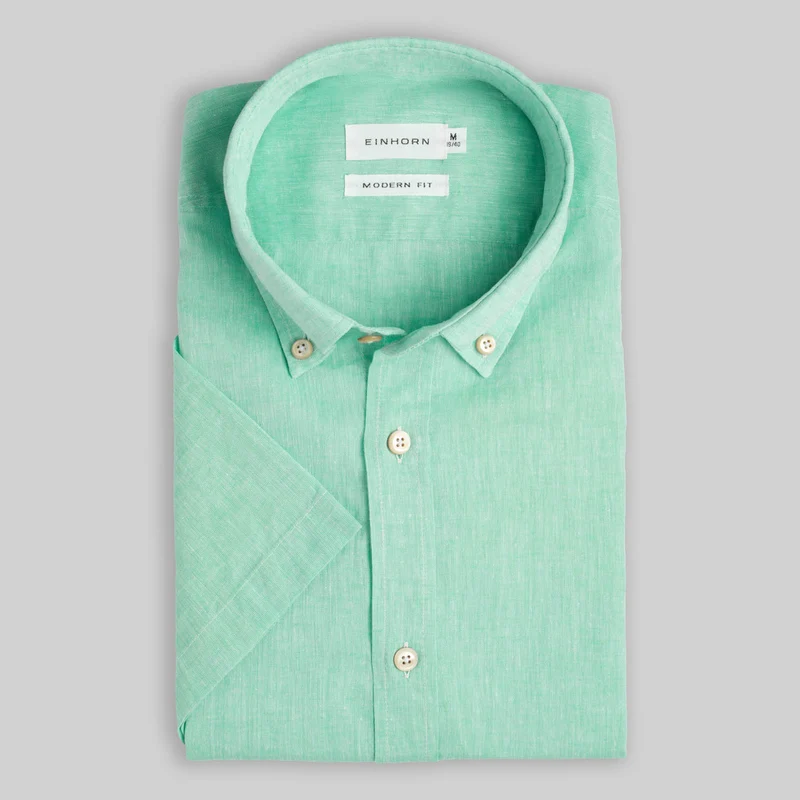 Kurzarmhemd Modern Fit mit Button Down Leinen Grün