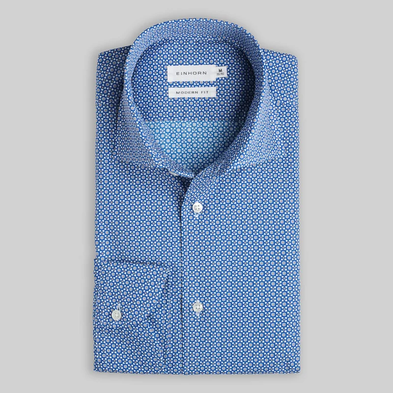 Hemd Modern Fit Gewaschen Print Braun/ Blau