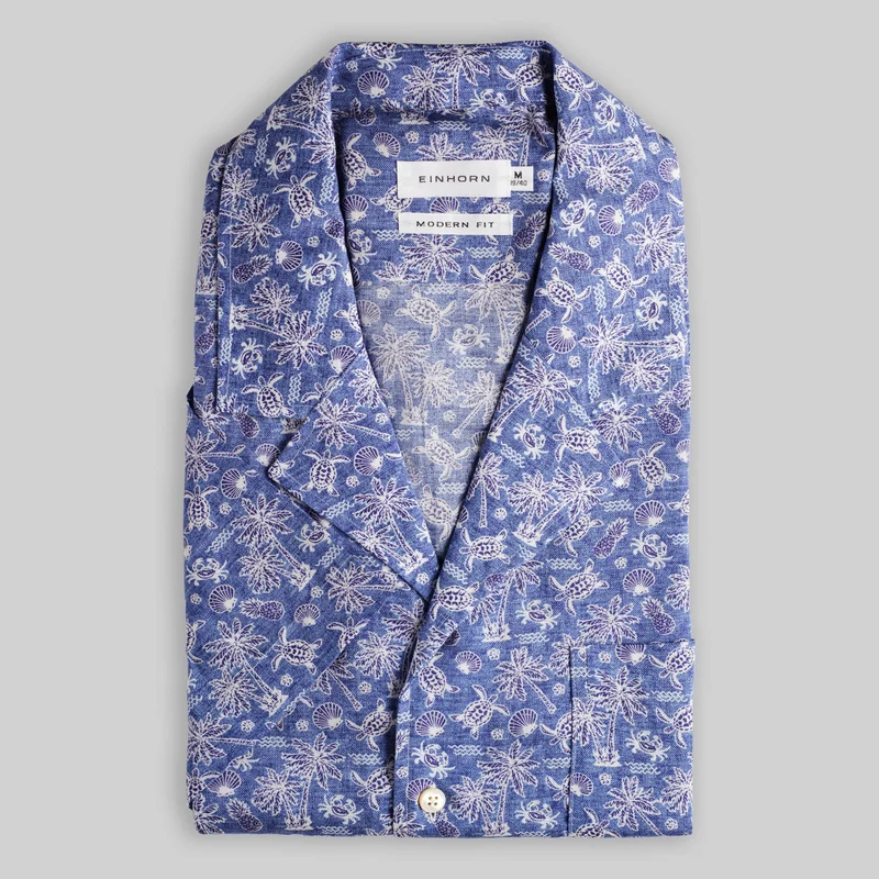 Resort Shirt Gewaschen Print Blau
