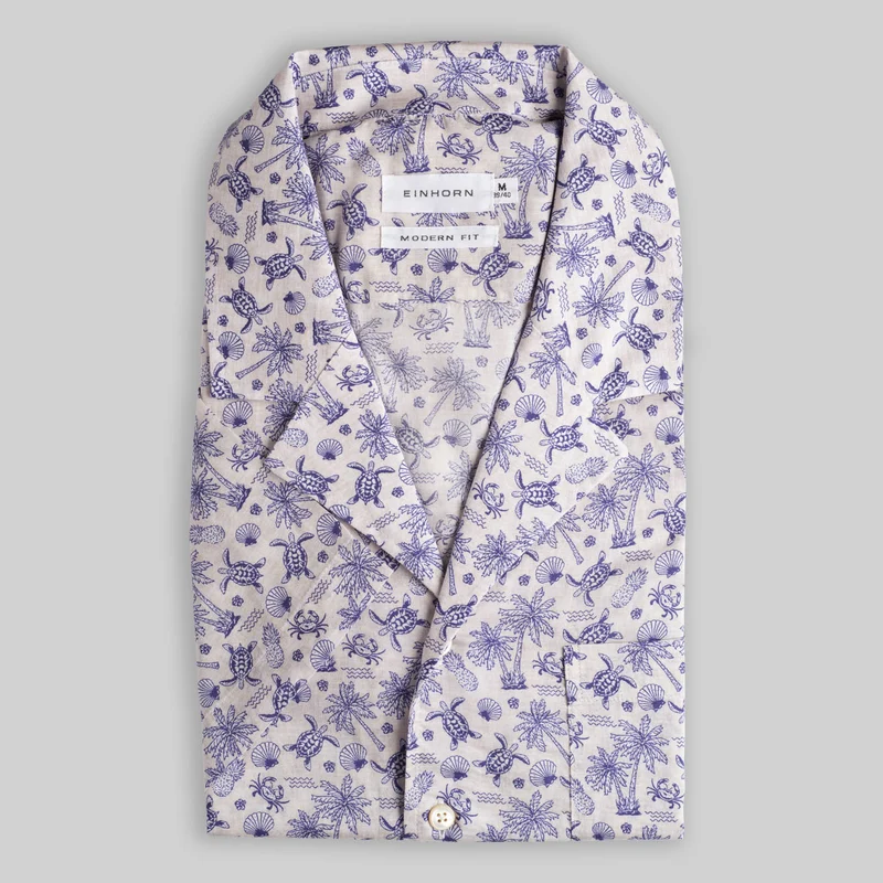 Kurzarmhemd Colin Gewaschen Print Blau