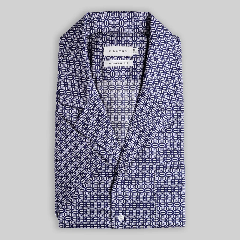 Resort Hemd Colin Gewaschen Floralem Print Blau / Weiss