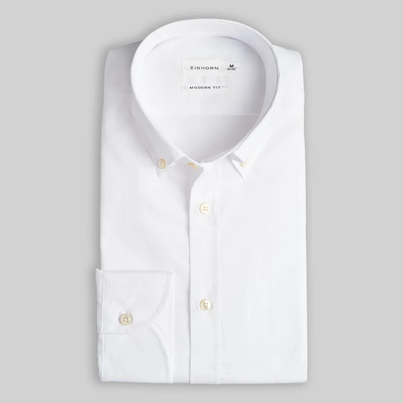 Hemd Modern Fit Gewaschen Uni Weiss mit Button Down