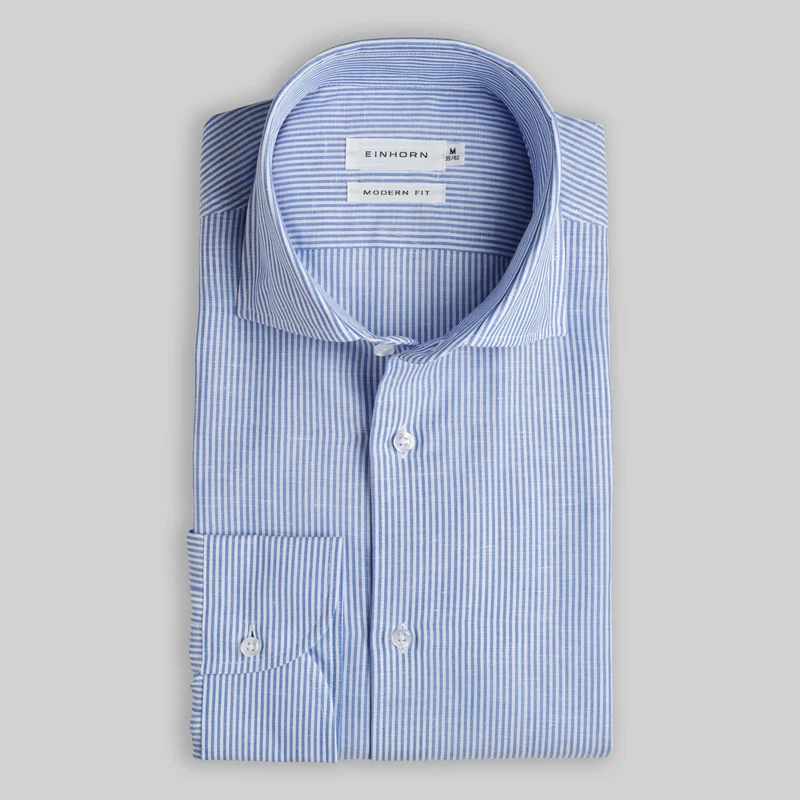 Hemd Modern Fit Leinen Streifen Blau