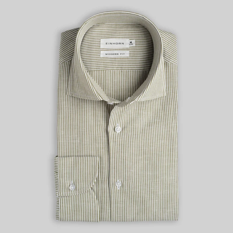 Hemd Modern Fit Leinen Streifen Grün