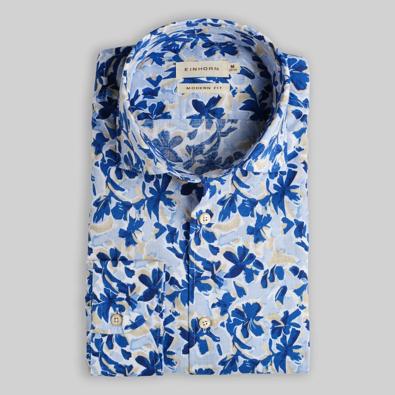 Hemd Modern Fit Gewaschen Floralem Print Navy / Blau
