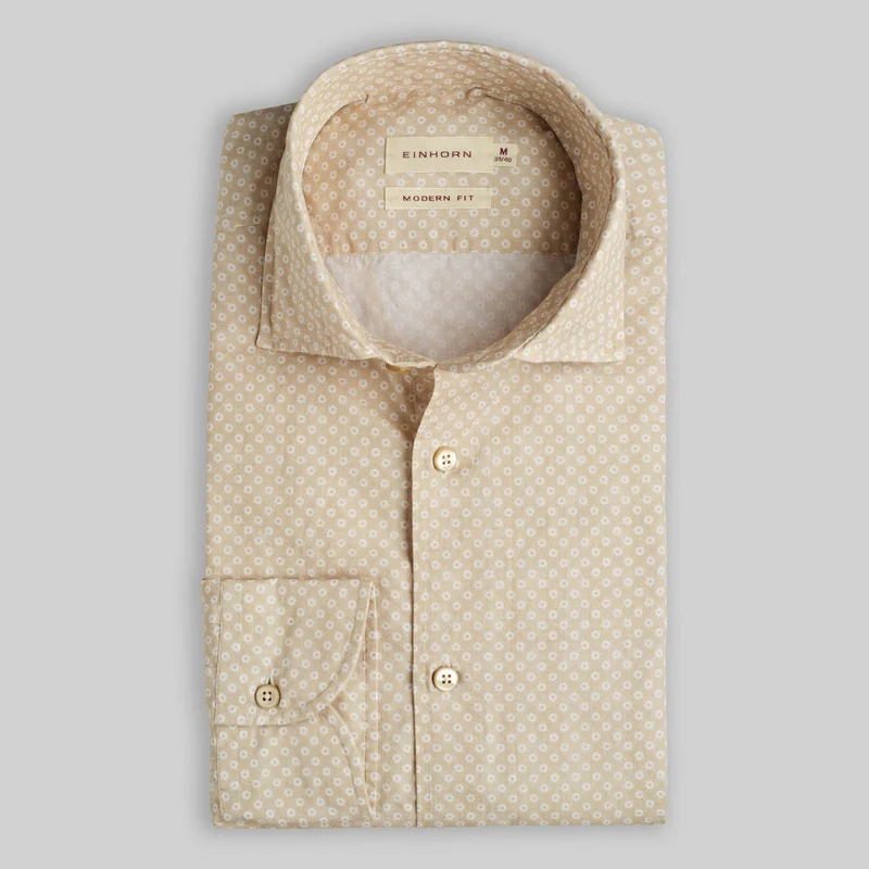 Hemd Modern Fit Gewaschen Print Beige / Weiss