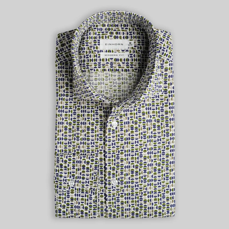 Hemd Modern Fit Gewaschen Print Navy / Grün