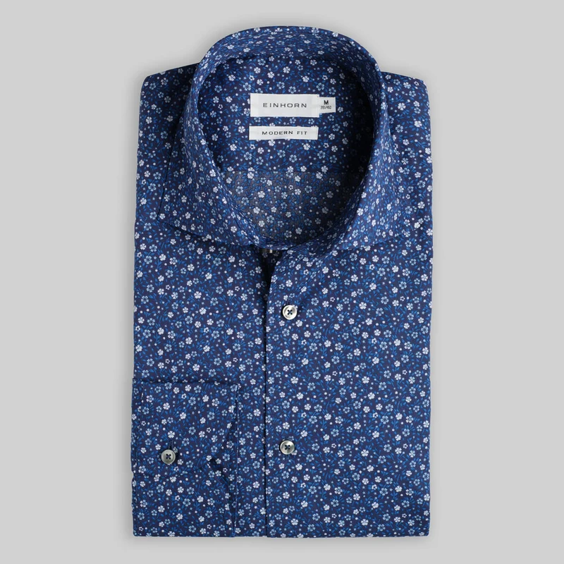 Hemd Modern Fit Gewaschen Floralem Print Navy/ Blau