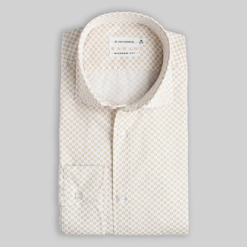 Hemd Modern Fit Gewaschen Print Beige