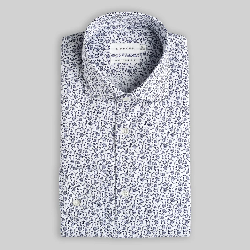 Hemd Modern Fit Gewaschen Floralem Print Navy / Weiss