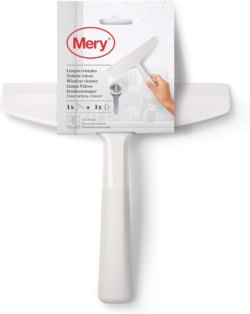 MERY Limpa Vidros Cinza Claro e Branco com Ventosa para Superfícies Lisas
