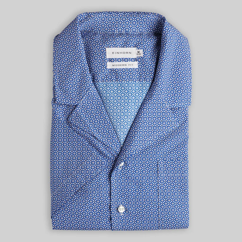 Resort Shirt Colin Gewaschen floralem Print Navy / Weiss