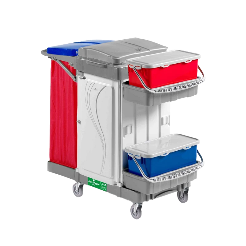 FILMOP Carro de Limpeza ALPHA 3306700 com Suporte de Saco Dobrável e Baldes Top-Down®