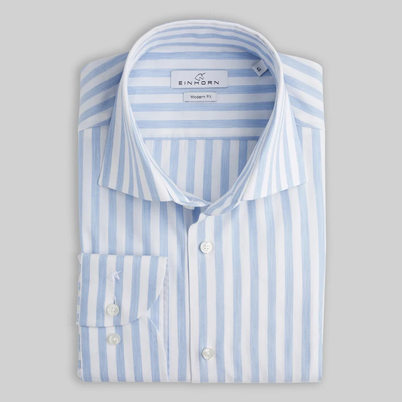 Casual Busines-Hemd Modern Fit Hellblau Gestreift