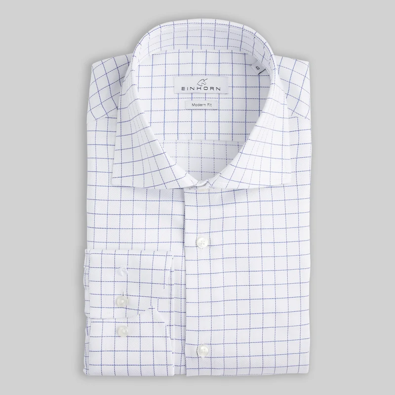 Weiss kariertes Herrenemd Modern Fit Twill