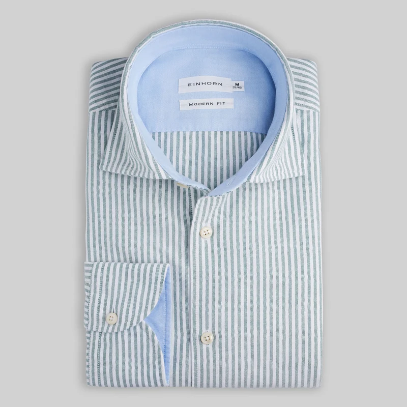 Oxfordhemd Modern Fit Streifen Grün mit Kontrast