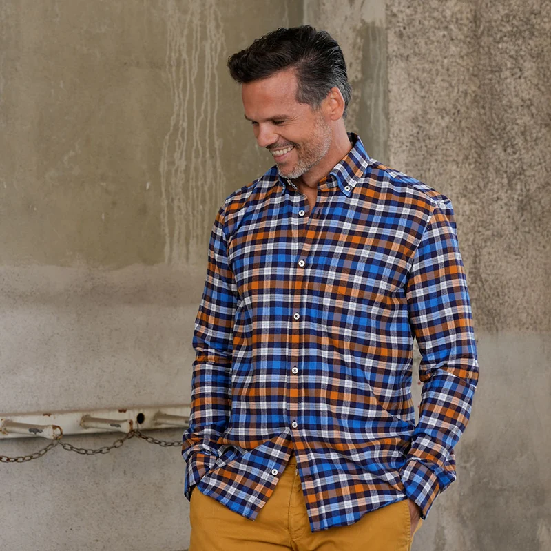 Flanellhemd Modern Fit mit weitem Karo blau