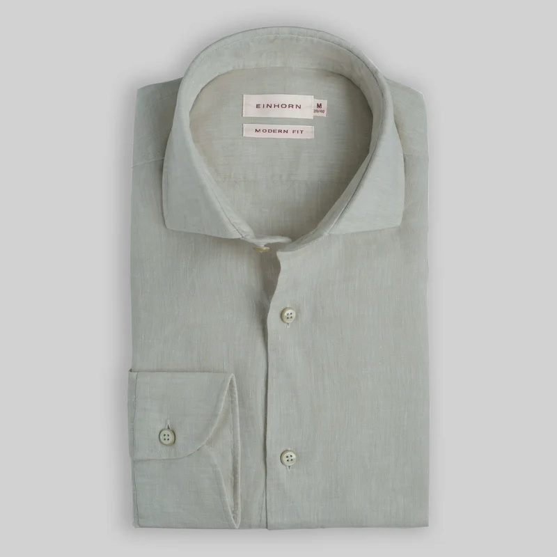 Modern Fit Leinenhemd Khaki