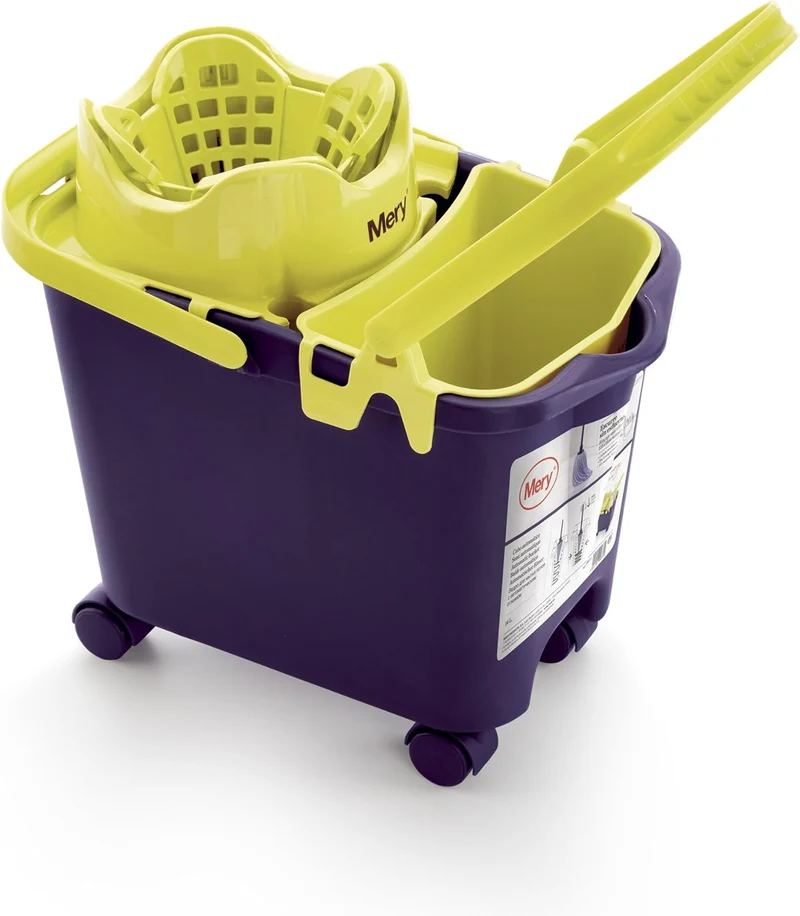 MERY Balde com Escorredor Automático 14L com Rodas 360º e Minicubo Multiusos – Para Todos os Tipos de Esfregona