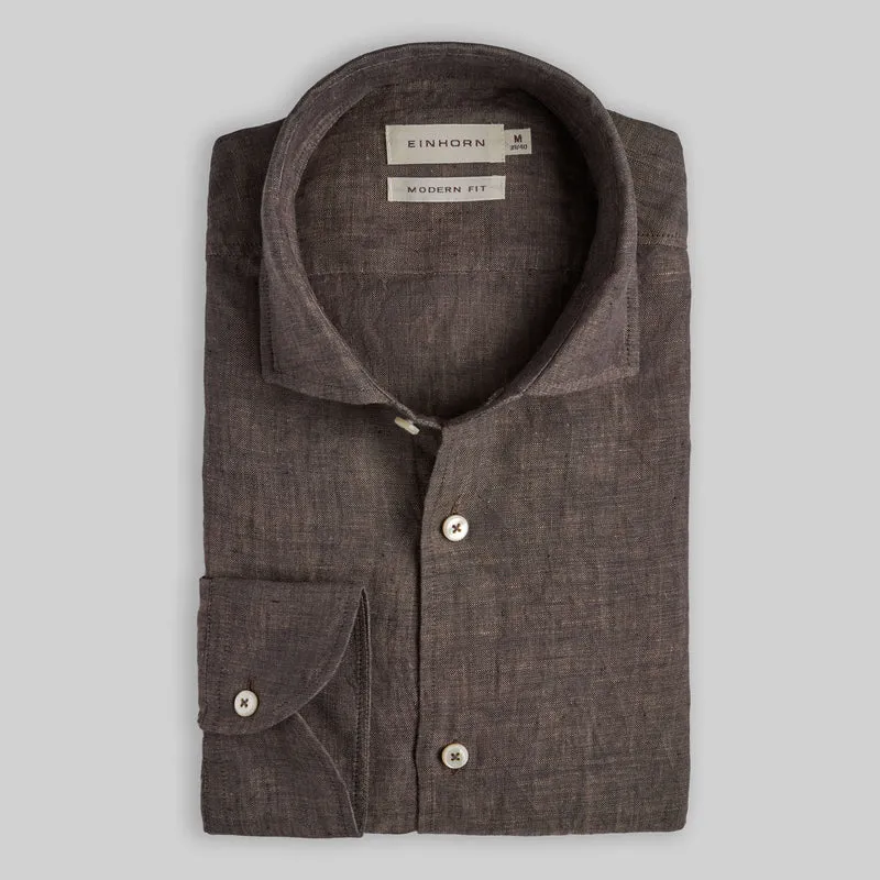 Leinenhemd Braun Modern Fit