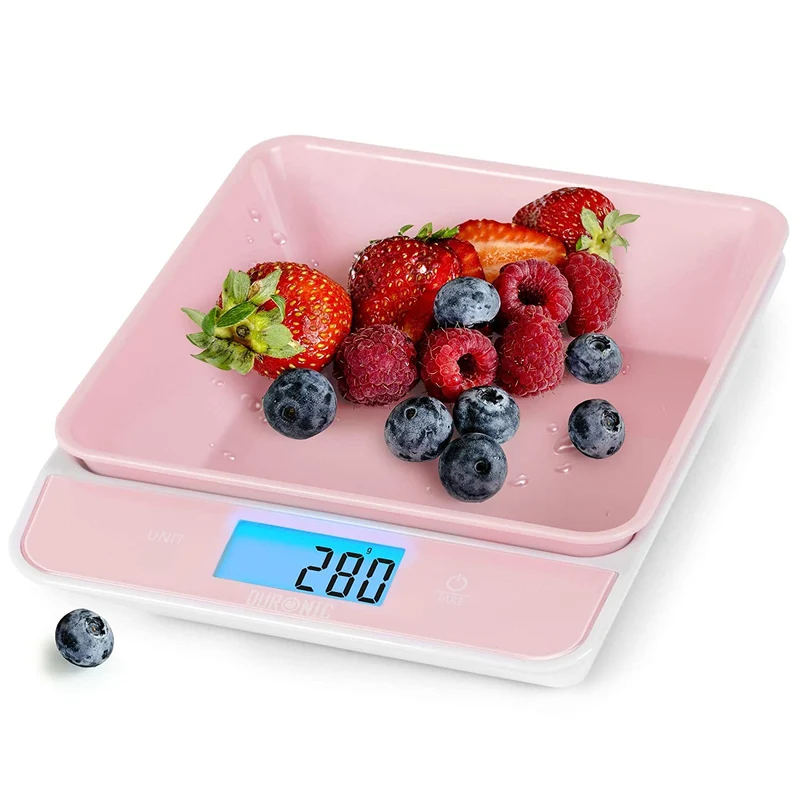 Duronic KS100 PK Küchenwaage, Küchen Waage Digital, rosa Haushaltswaage mit Schüssel, Feinwaage in pink bis 5kg, 1,2 Liter Volumen, Meal Prep für Diät
