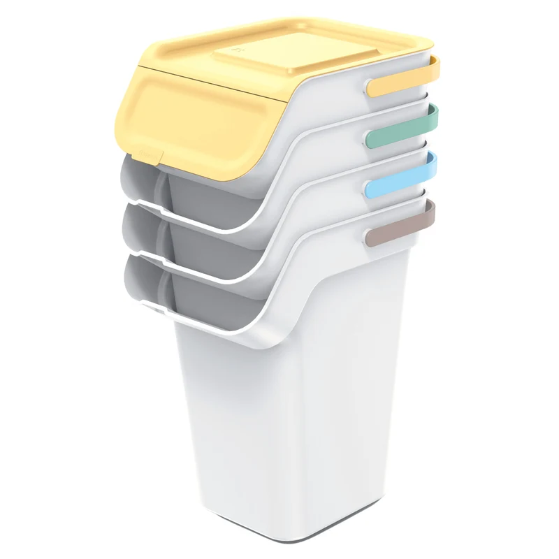 Kaddi Q Mülltrennsystem 4x25L Set mit Aktivkohlefilter, Mülltrennungsbehälter mit Deckel Recycling Recyclingbehälter Abfallsortierkorb Behälter Abfalleimer aus Kunststoff (Aschgrau)