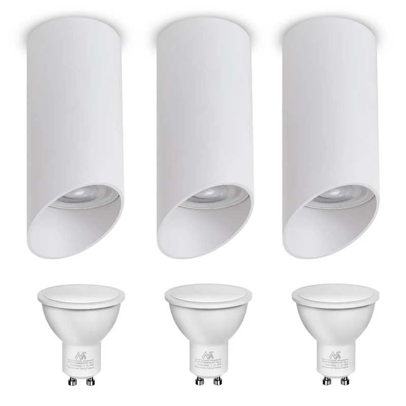 Maclean Anbauleuchte / Spot, rund, Aluminium, GU10, 55x130mm, weiß, MCE360 W 3Stk + LED Leuchtmittel GU10 7W Maclean Energy MCE437 WW warmweiß 3000K, 220-240V~, 50/60Hz, 3Stk