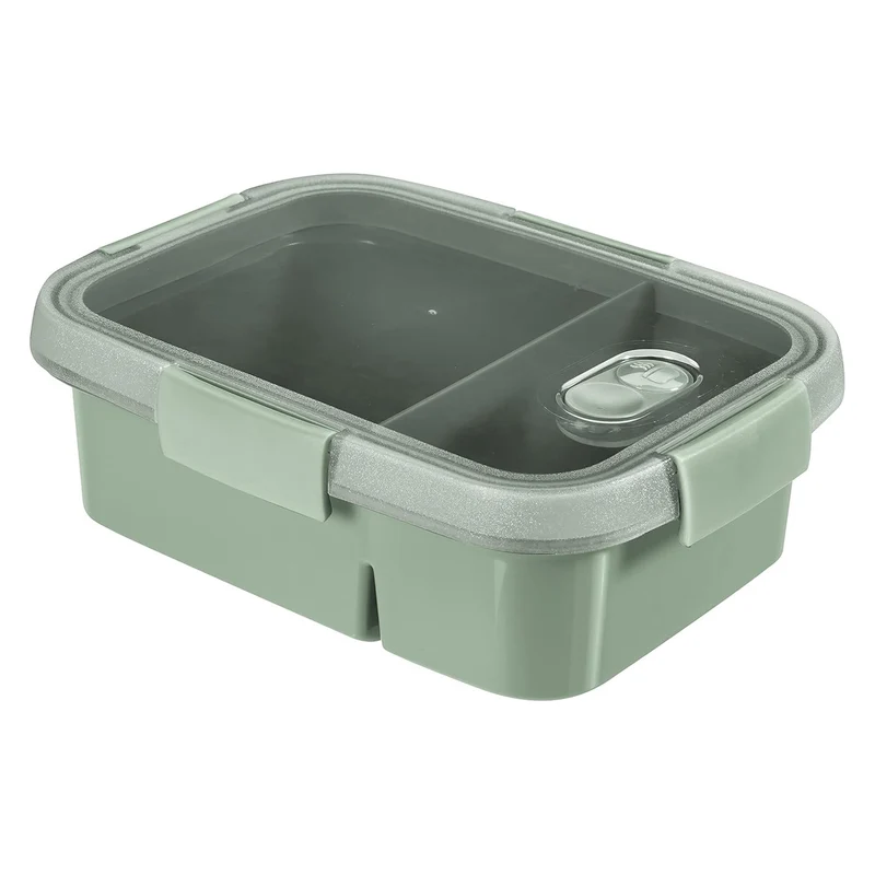 Dual Curver Lebensmittelbehälter, auslaufsicherer Deckel, Ventil im Deckel, 100% recycelt, mikrowellengeeignet, zwei Fächer 0,6L + 0,3L, 250000