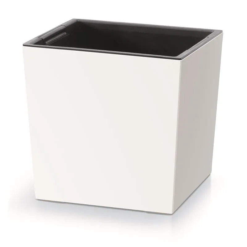 Prosperplast 2in1 Blumentopf mit Innenkübel Übertopf Pflanzentopf Kräutertopf Pflanzkübel Kunststoff Quadratisch 29,5 cm x 29,5 cm x 29 cm (Weiß)