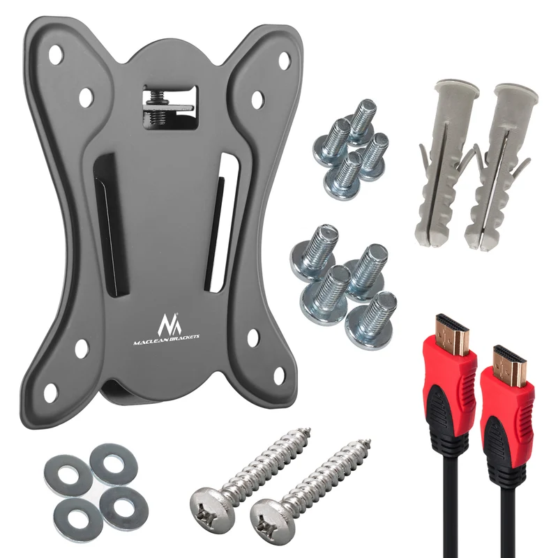 Maclean TV-Halterung, max VESA 100x100, 13-27", 25kg, MC-715A + HDMI 2.0 Kabel 4K 3D UHD 1.8m Kupfer 48 bit