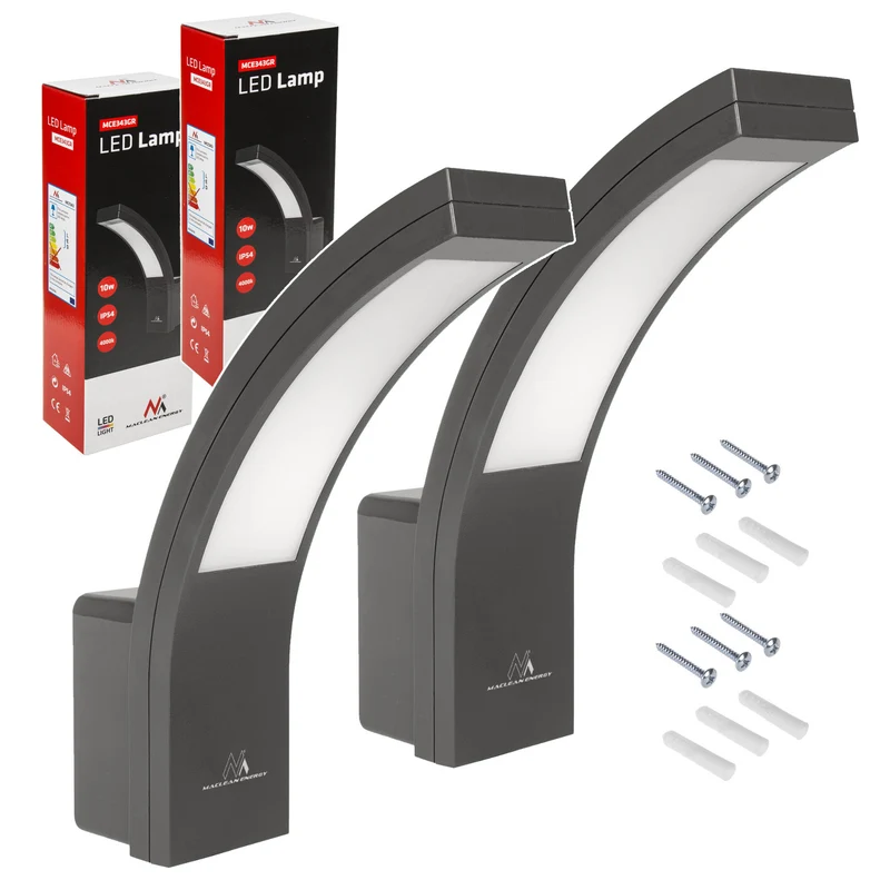 Maclean LED-Fassadenleuchte, 800 lm, 10 W, Lichtfarbe: Tagesweiß (4000 K), Farbe: Grau, MCE343 GR, 2 Stück