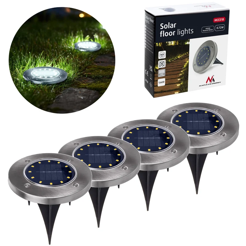Maclean IP44 Solar-LED-Garten-Einfahrtsleuchte, 12 SMD-LEDs, 4000 K, Ni-MH 600 mAh, 0,7 W, MCE318, 4 Stück