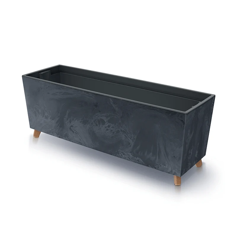 Prosperplast Urbi Case Beton Effect N Blumenkasten mit Beinen für Innen- und Außenbereich Rechteckig Blumentopf inkl. Pflanztopf Kunststoff 770x235x300mm (Anthrazit)
