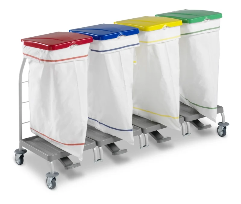 TTS Carro para Roupa Linen Trolley Dust 4167 em Linho Rilsan Envernizado 4x70 L com Tampa e Pedais