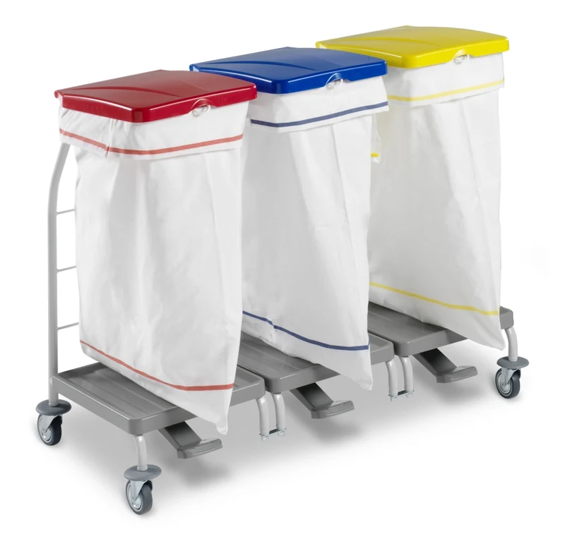 TTS Carro para Roupa Linen trolley Dust 4165 em Linho Rilsan Envernizado 3x70 L com Tampa e Pedais