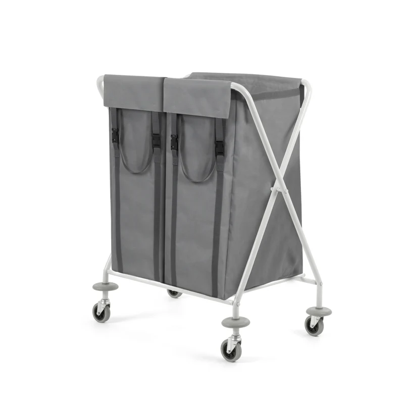 TTS Carro para Roupa Duplo Dust Titan Linen Trolley Cromado Dobrável com 2 Sacos de 100 L e Amortecedores Ø 80 mm