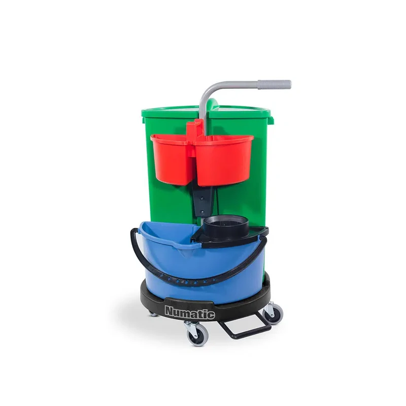 NUMATIC NC1R ReFlo – Carro de Limpeza Profissional com Tampa Giratória, Baldes 4L + 14L com Espremedor e Contentor de Lixo 70L