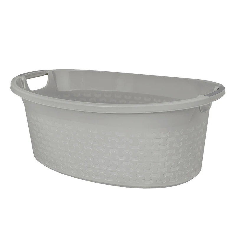 BranQ Cotton Wäschesammler Ovaler Wäschekorb Wäschewanne Ergonomische Griffe 60L Waschbehälter Für Badezimmer Hellgrau