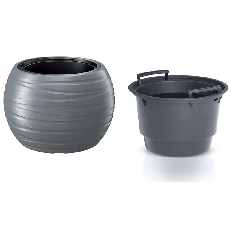 Maze Blumentopf Pflanzgefäß 2in1 inkl. Pflanztopf Witterungsbeständig für Innen- und Außenbereich Rund Kunststoff (Ø 436mm, Grau)
