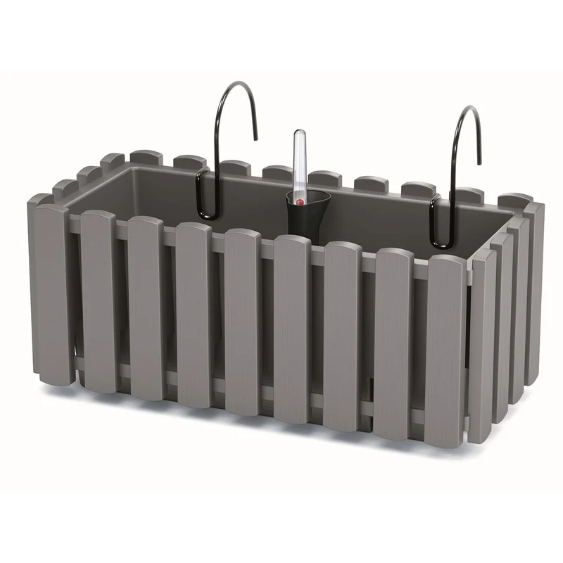 Boardee Fencycase Balkonkasten mit Aufhängung und Bewässerungssystem Blumenkasten Blumentopf mit Haken Pflanzkasten 38cm Grau