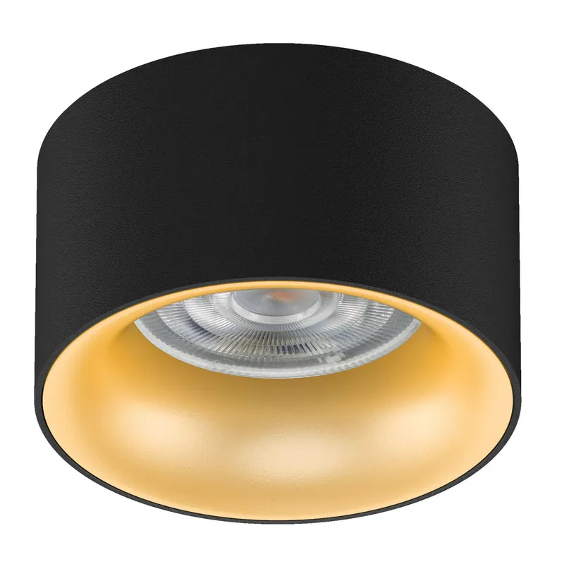 Einbauleuchte Deckenleuchte mit GU5.3 MR16 Fassung für LED Halogen Leuchtmittel bis 35W 70x40mm Aluminium Rund Schwarz/Goldener Reflektor
