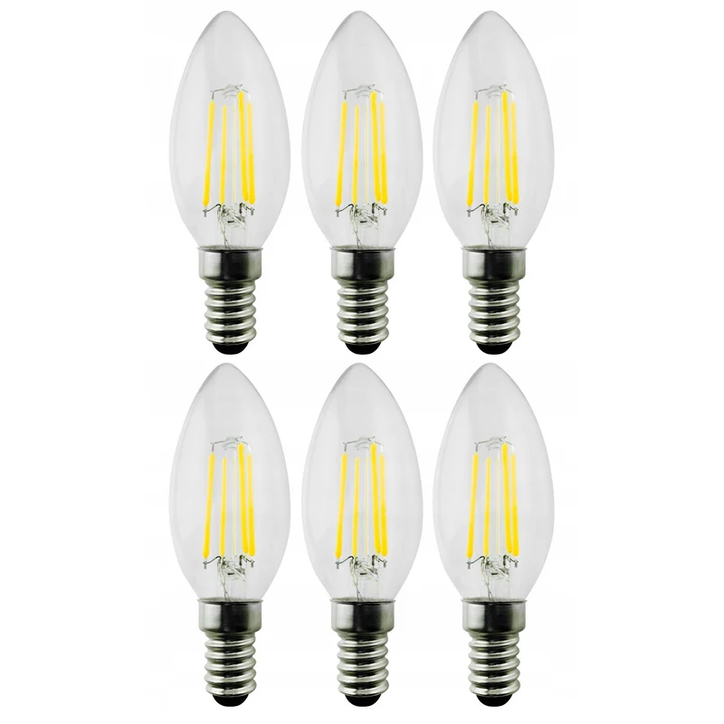 6x Maclean, Filament LED E14, 4W, 230V, WW warmweiß 3000K, 400lm, Retro Edison Deko-Kerze C35, MCE285