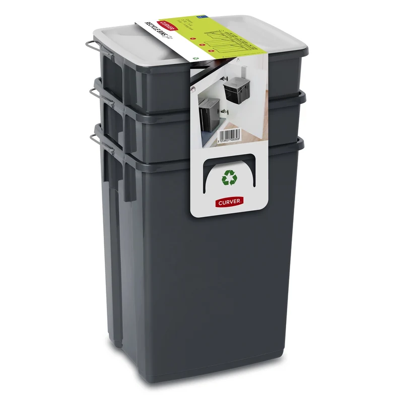 Abfalleimer Set Mülleimer 2x10L + 6L Küchen-Mülleimer Mülleimer Mülltrennsystem Tragegriff Deckel inkl. Halterung