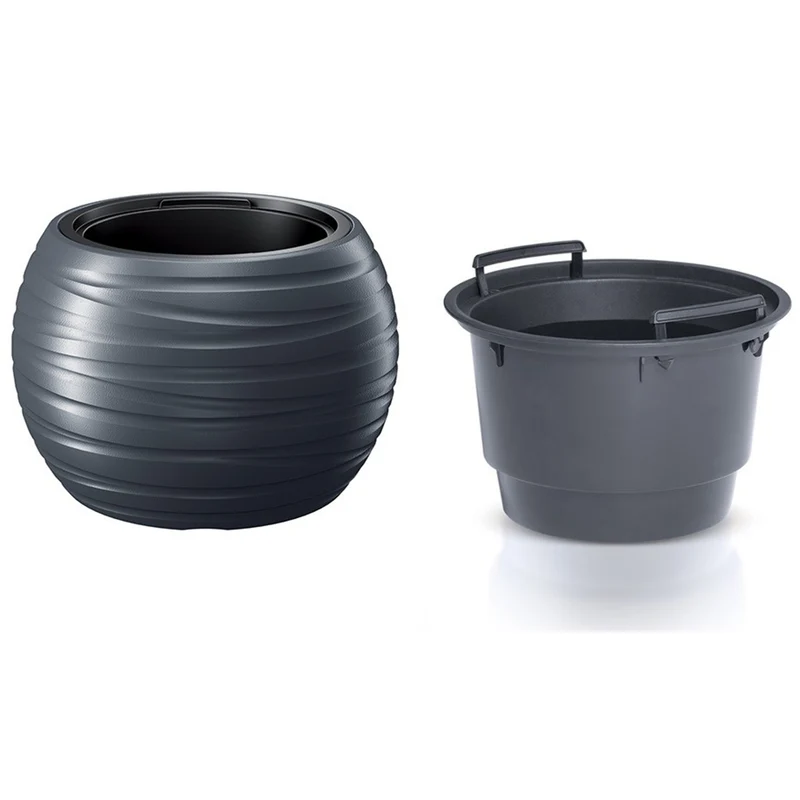 Maze Blumentopf Pflanzgefäß 2in1 inkl. Pflanztopf Witterungsbeständig für Innen- und Außenbereich Rund Kunststoff (Ø 396mm, Anthrazit)