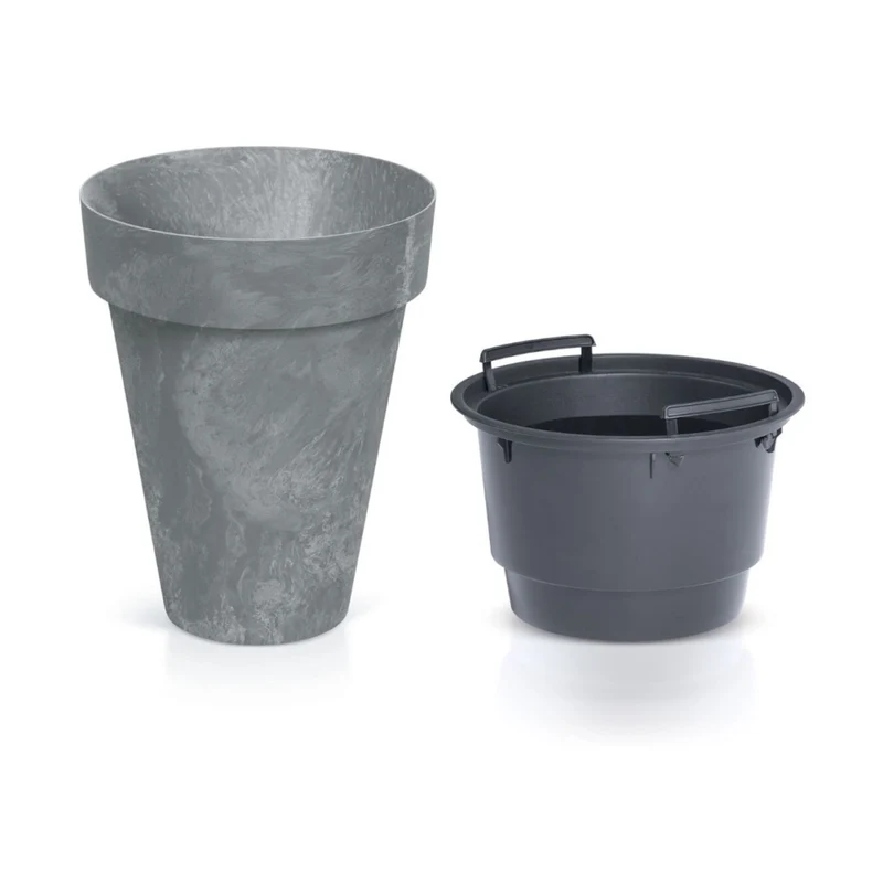 Cube Slim Beton Effect Blumentopf 2 in 1 inkl. Pflanztopf für Innen- und Außenbereich Pflanzkübel UV-beständig Rund Kunststoff Ø 461mm Marengo